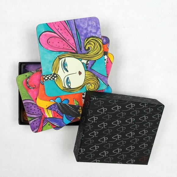 Sharon Peterkin Fairy Coaster Set of 6 Art Deco - Picture 3 of 4